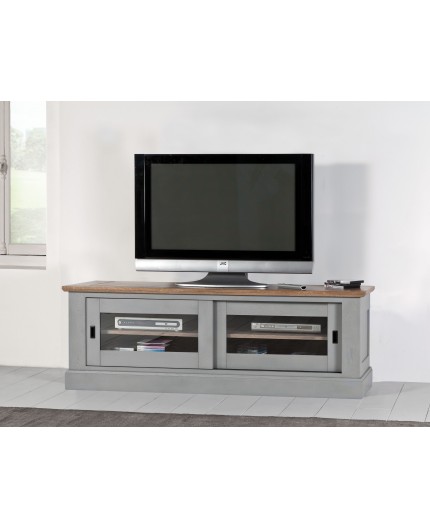 Grand meuble TV 2 portes vitrées