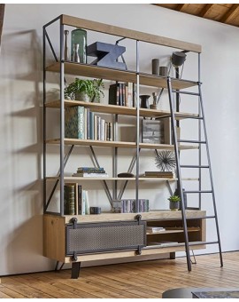 Bibliothèque chene et métal
