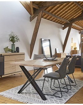 table repas chene et métal