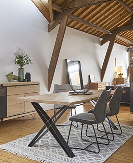 table repas chene et métal