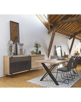 table chene et métal pied croix